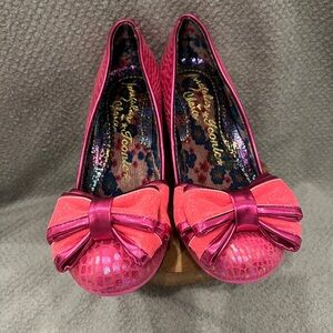 New Irregular Choice Ban Joe Pink Bow Heel - Size US7/EU38 - Free Sole Protector